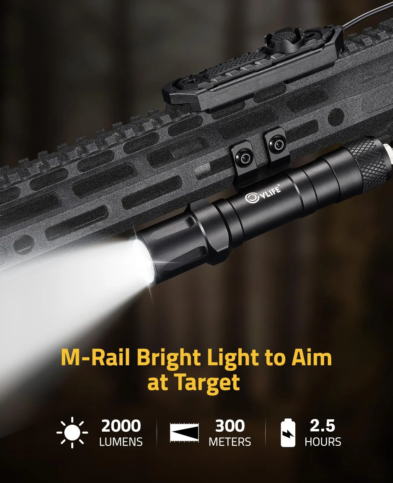 MidTen Tactical Flashlight M-Rail High Lumen Light Pressure Remote Switch Rechargeable Strobe Momentary