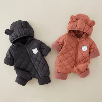 AYNIGIELL أواخر الخريف أوائل الشتاء الطفل بذلة سميكة الدافئة الرضع مقنعين داخل الصوف السروال القصير الوليد الملابس المبطنة بالقطن