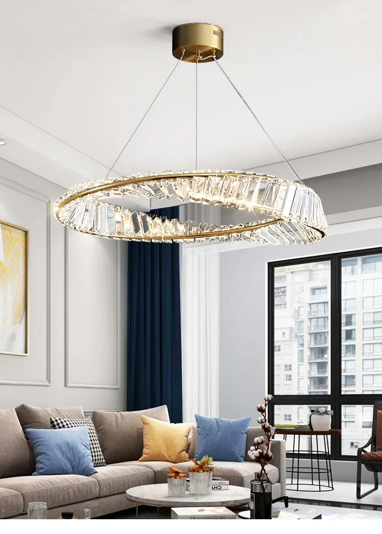 Description Picture 2 of itemPostmodern Led Crystal Circle Round Pendant Lights for Living Room Kitchen Dining Room Hanging Lamp Ceiling Chandeliers Decor