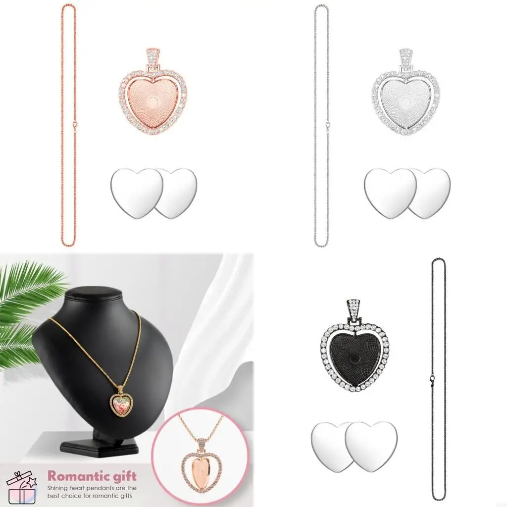 Doppelseitiger Herz anheizt Halskette Set rotierende Inlay -Tablettschmuck machen Accessoires für modische Frauen Mädchen Y08E
