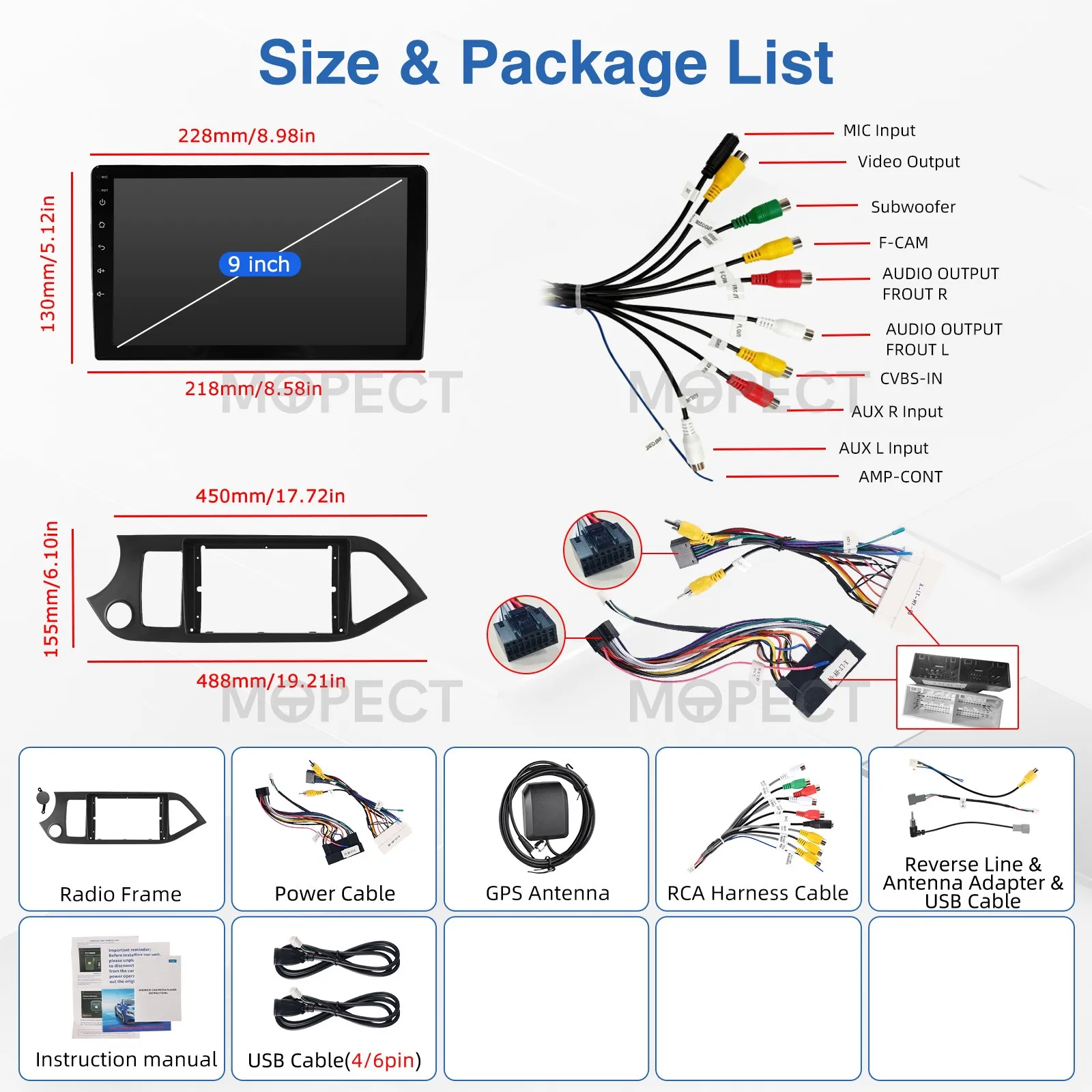 MOPECT 4+64G/128G Autoradio für KIA Picanto 2011-2016, kabelloses CarPlay, Android Auto-Multimedia-Stereo, WIFI, GPS, Radio, FM/RDS – Detail 11