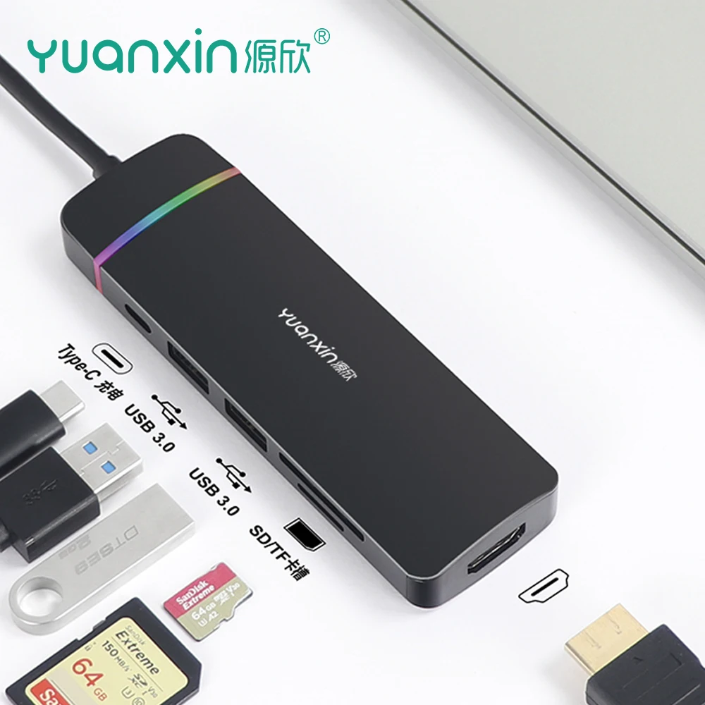 Yuanxin ŷ ̼ CŸ , USB 3.0 HDMI, 4K PD, 60W, 100Mbps SD, TF, RGB  , ƺ ο Ʈ , 6IN1
