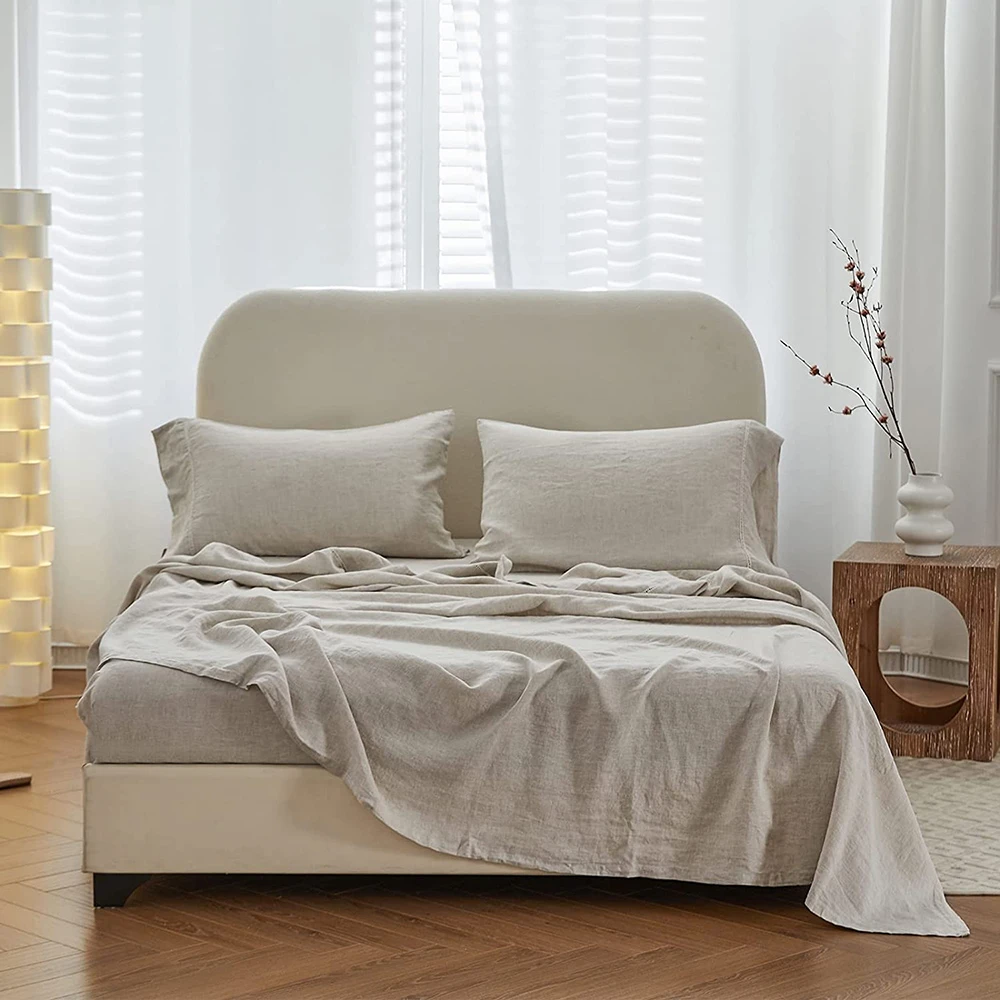 Simple&Opulence 3/4 Pcs 100 Linen Hollow Hemstitch Sheet Set European