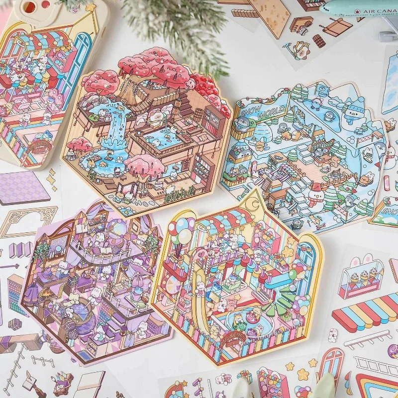 Miniature Landscaping 3D Stickers Amusement Party Hot Spring Ice World School Supplies Stress Relieving Toy Party Favors 3d stickers 3d wall stickers