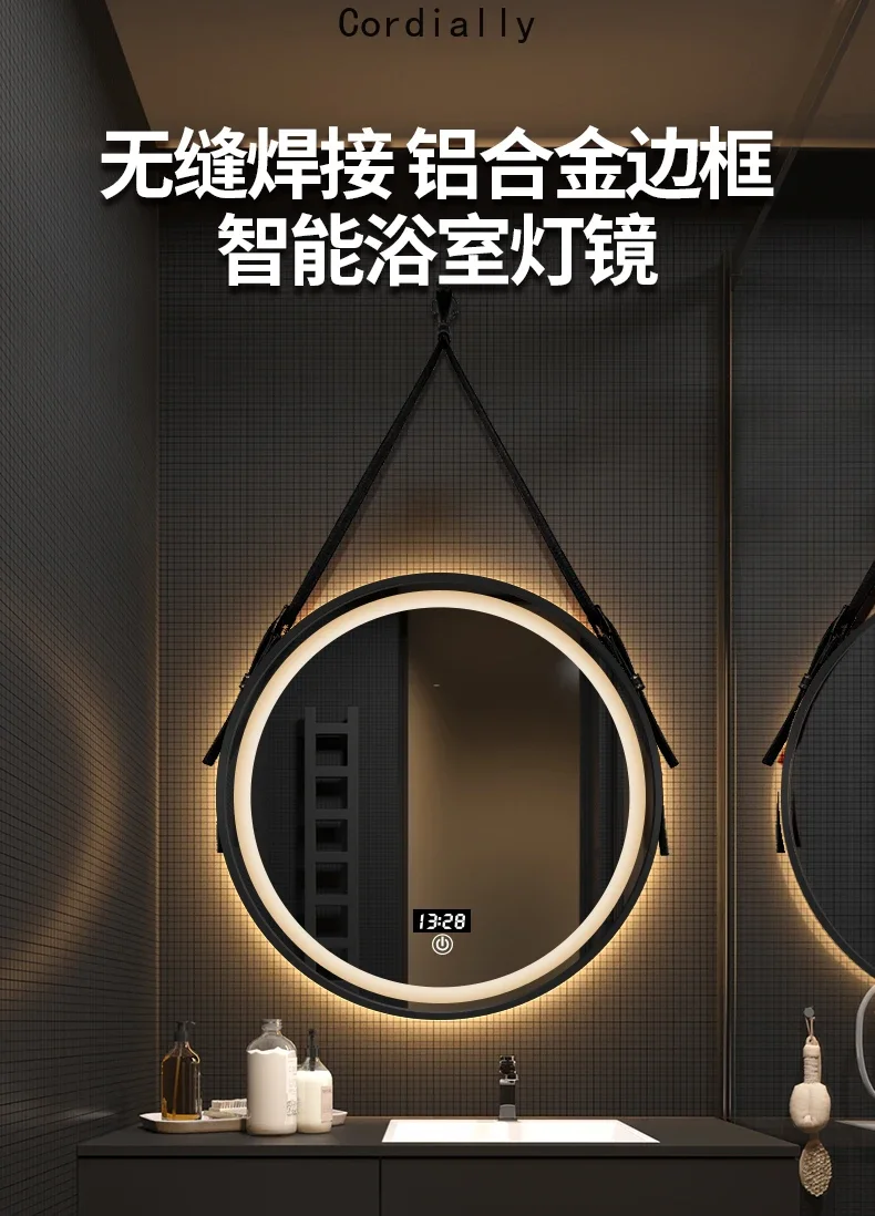 Description Picture 2 of itemGold Frame Round Mirror Modern Touch Switch Bathroom Mirror Toilet Makeup Espelho Maquilhagem Com Led Washroom Decorative Items