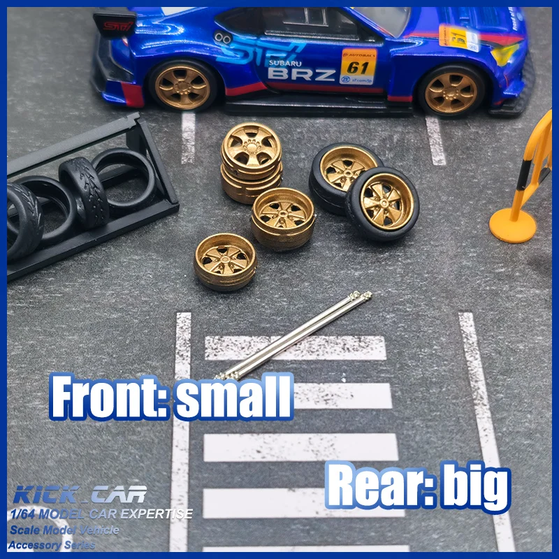 1/64 Model Car Wheels D: 11mm+11.5mm Silver&Gold Refitting Parts Front Small Rear Large Wheel For Toy Hot Wheels Tomica