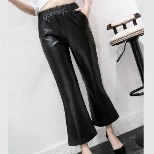 

Leather Genuine Sheepskin Pants for Women Fashion Korean Female Flare Pants Spring Autumn 2023 Women's Trousers Ropa Para Mujer