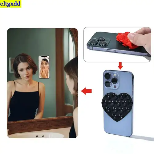 cltgxdd 1piece heart-shaped double-sided suction cup silicone phone holder with 15 suction cups, powerful selfie function - Image 4