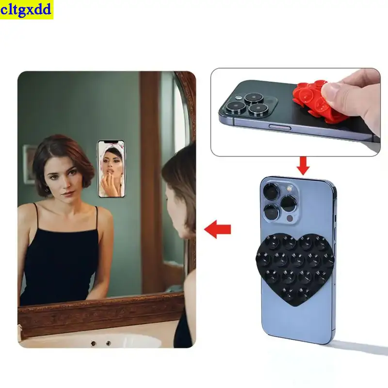 cltgxdd 1piece heart-shaped double-sided suction cup silicone phone holder with 15 suction cups, powerful selfie function - Image 4