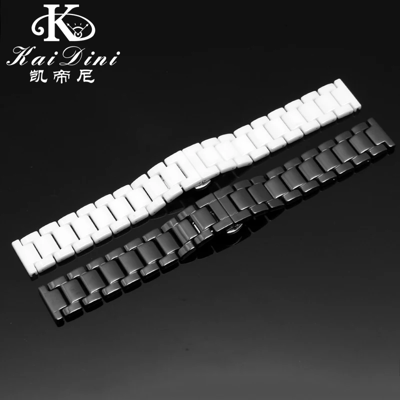 Elegant Stainless Steel & Ceramic Butterfly Clasp Watchband with Curved Interface