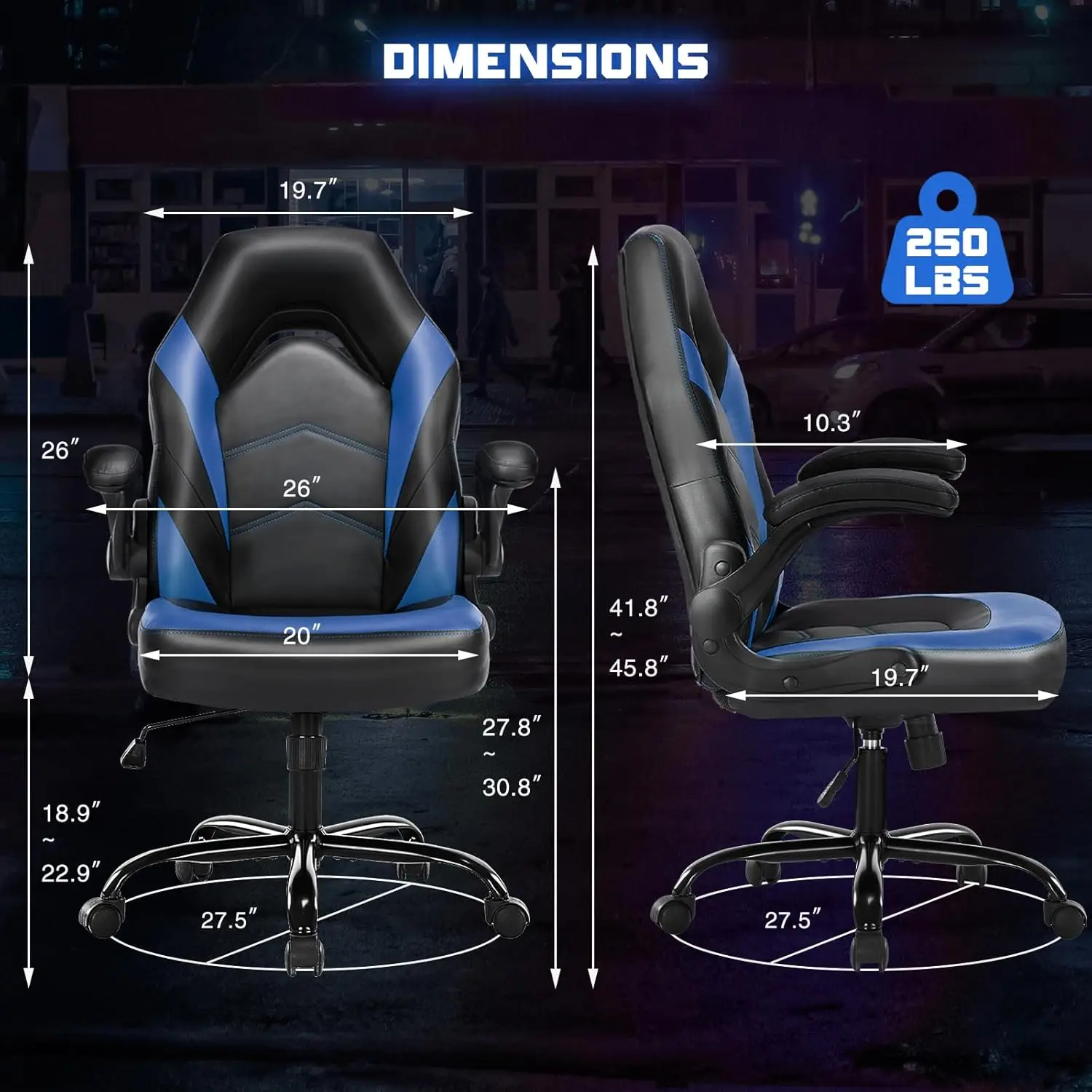 Ergonomic Computer Gaming Chair - Home Office Desk with PU Leather Lumbar Support, Height Adjustable Big and Tall Video Game 3