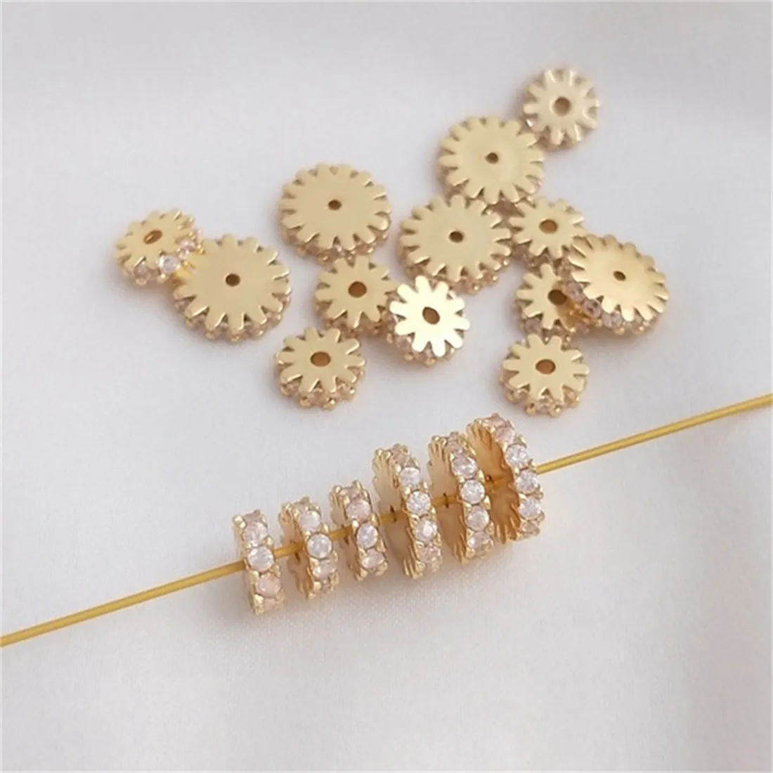 

14K Copper-clad Real Gold Gear Lace Zircon Spacer Handmade Jewelry Bead Diy Bracelet Necklace Accessories C141