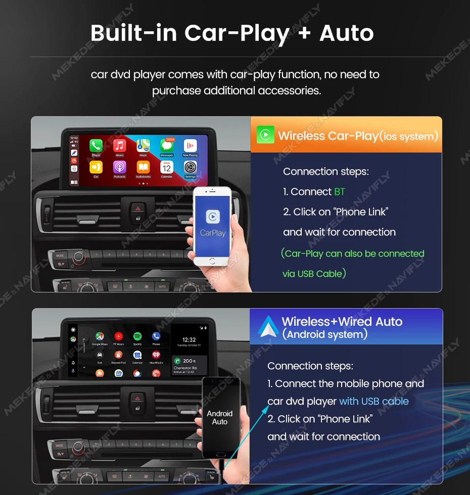 MEKEDE Pantalla Multimedia Inalámbrica CarPlay Android Auto de 8 Núcleos y 10.25 Pulgadas, 6G+128GB, para BMW Serie 3 y 4 F30 F31 F34 F32 F33 F36, Radio para Auto con DSP, GPS, Navegación, 4G, Wifi, Estéreo Todo en Uno, 1920*720 HD, Radio FM, UI ID5 ID6 ID7 ID8, Autoradio con DVD, Unidad Principal BT 4