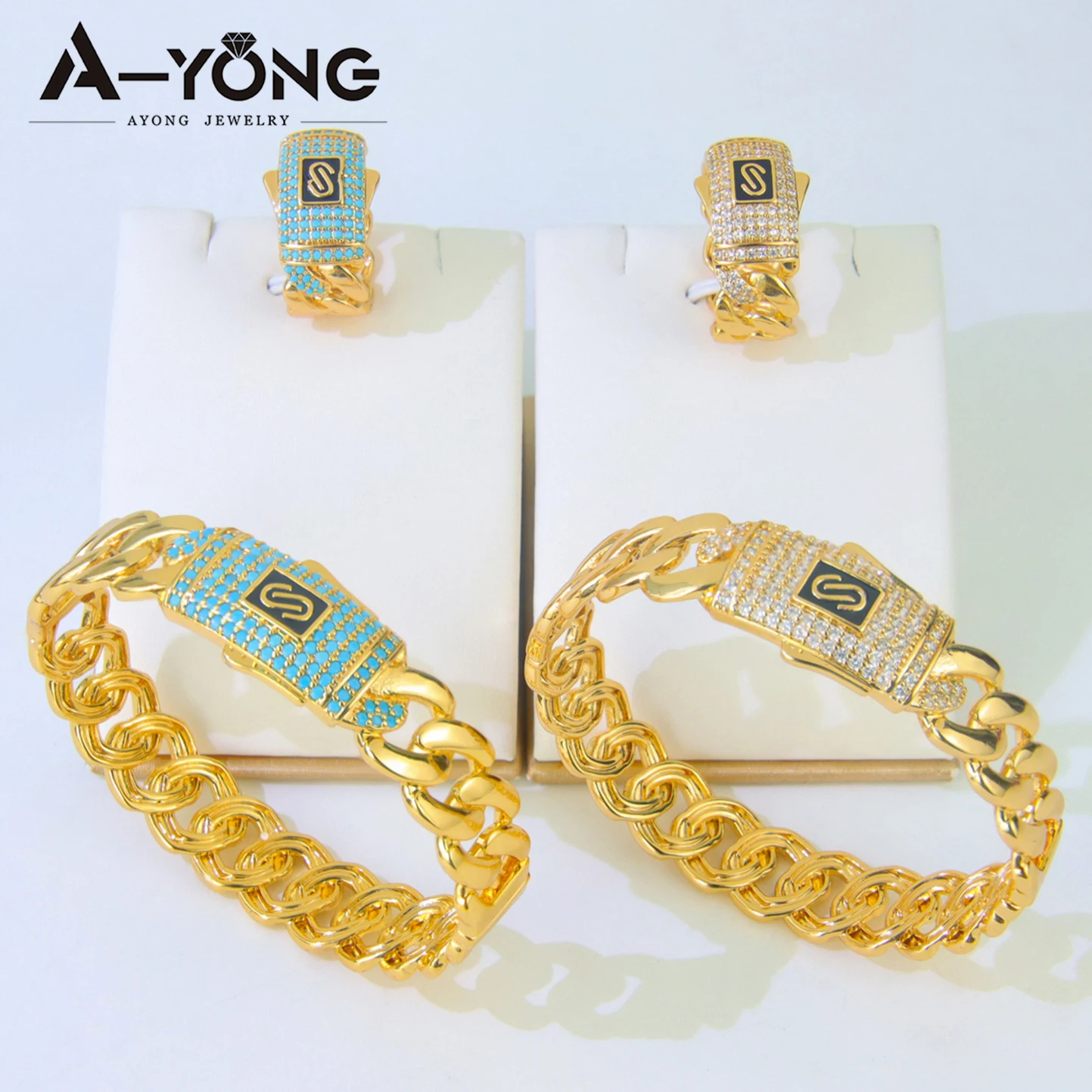 موضة دبي سوار مطلي بالذهب خاتم مجموعة 21k الذهب ال...