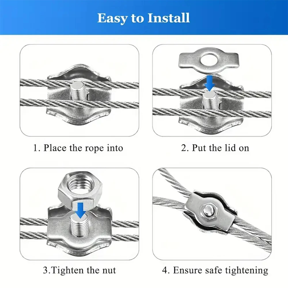 Clamps 1-10pcs Stainless Steel 304 Cable Wire Rope Fixing Clip M2-M3-M4-M5-M6-M8