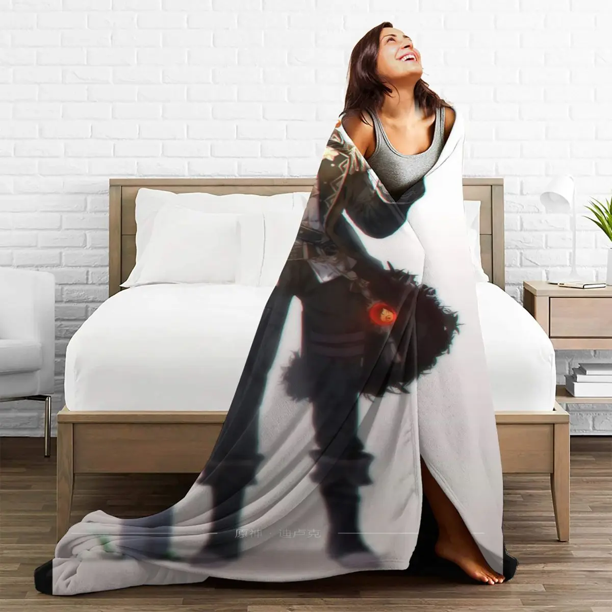 Genshin Impact Action Blankets Flannel Spring Autumn Diluc Ragnvindr Multifunction Warm Throw Blanket for Sofa Car B