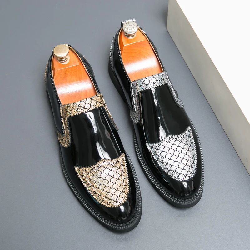 Luxury Brand Golden Leather Shoes Mens Loafers Slip on Casual Shoes Fashion Business Formal Wedding Party Office Leisure Shoes 3