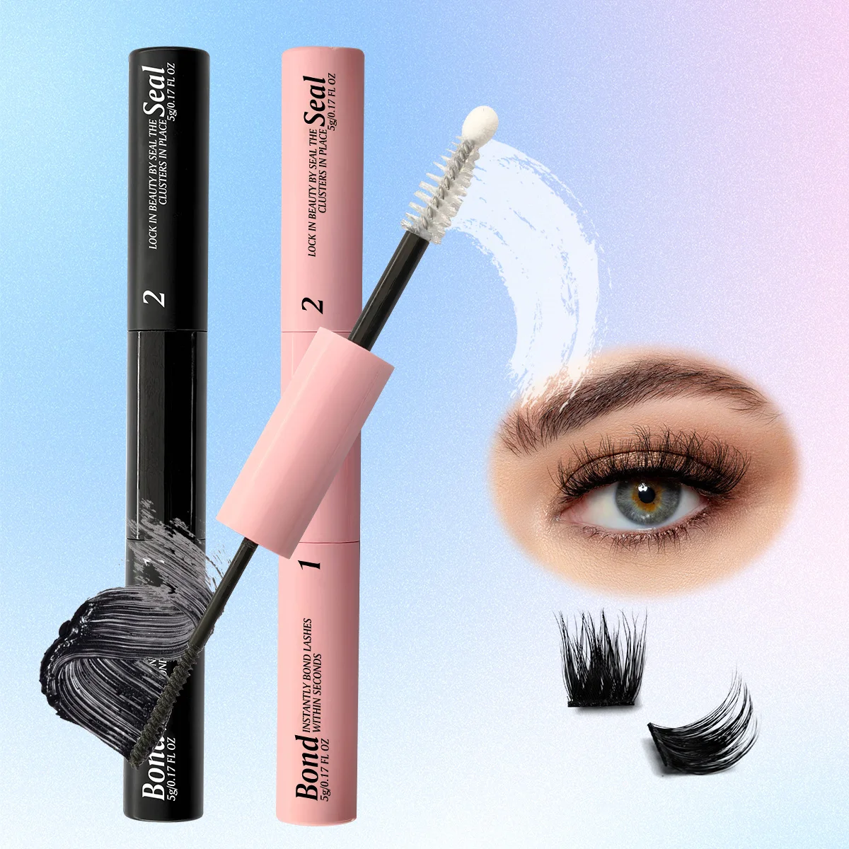 Eyelash Bond and Seal for DIY Lash Clusters Long Lasting Lash Glue Hold 48-72 Hours Waterproof Mascara Wand Makeup eyelash glue