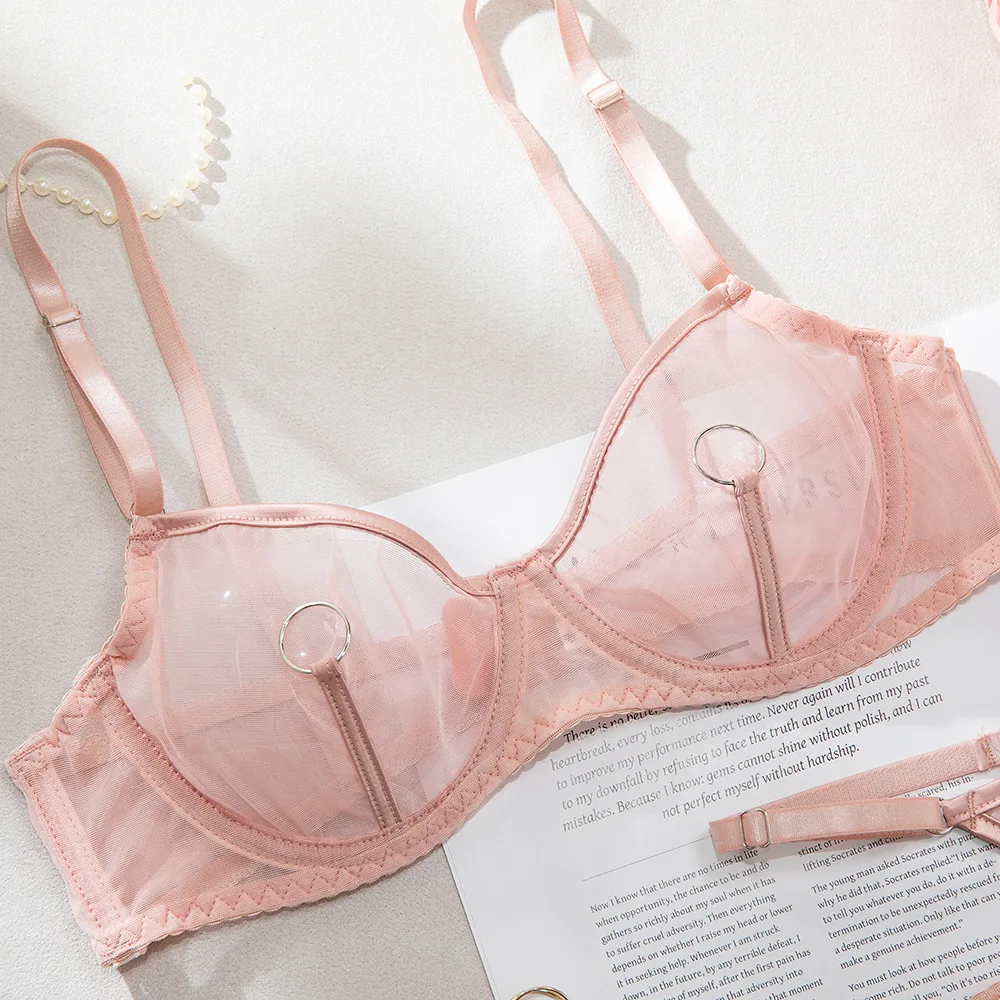 Transparentes Mesh-BH-Set mit Bügel und Push-up-Effekt, mit Nippelabdeckungen, hochelastische Dessous für Damen, sexy Cosplay-Kostüm – Detail 14