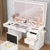 Vanity with LED-Lit Mirror & Electrical Socket, Cosmetic Vanity Station with 11 Compartments and Magnifier, 46'' Dressing Table 3