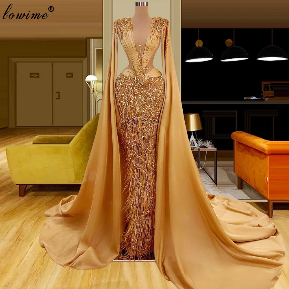 

Modest Brown Muslim Celebrity Dresses Mermaid Feathers Luxury Evening Dresses For Women Elbise Wedding Guests Dresses Party Gown