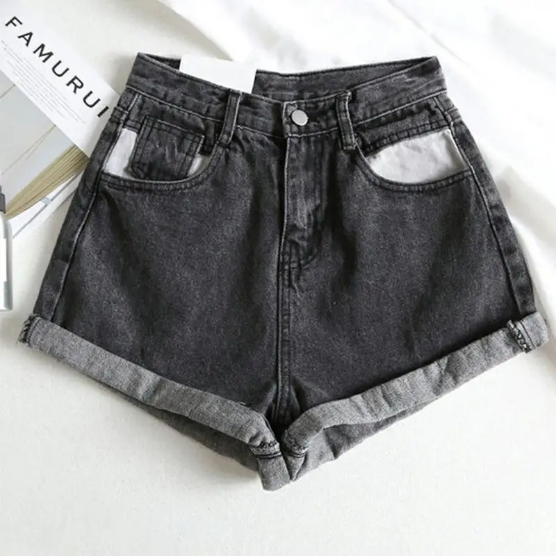 Ailegogo Summer Women Streetwear High Waist Black Wide Leg Jeans Shorts Casual Female Solid Color Loose Denim Shorts With Belt african dresses Shorts