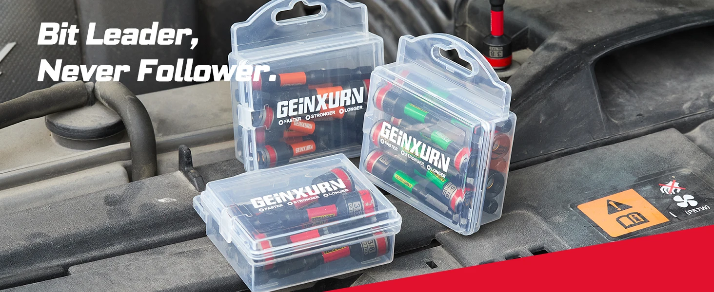 Geinxurn Schlagmuttern-Schraubendreher-Set, 2,56 Zoll lang, 1/4 Zoll, 5/16 Zoll, 3/8 Zoll SAE-Mutterset, 6-Punkt-Legierungsstahl mit tragbaren Aufbewahrungskoffern – Detail 1