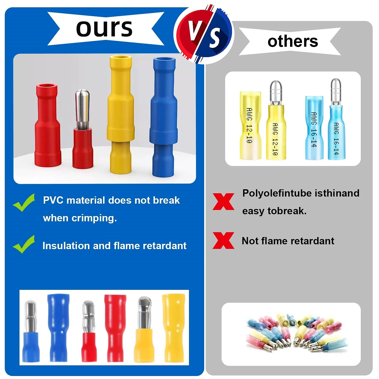 Bullet Butt Connectors 160 80 60pcs bullet butt connectors fully Insulated pvc quick splice electrical crimp terminal For automotive boat industrial