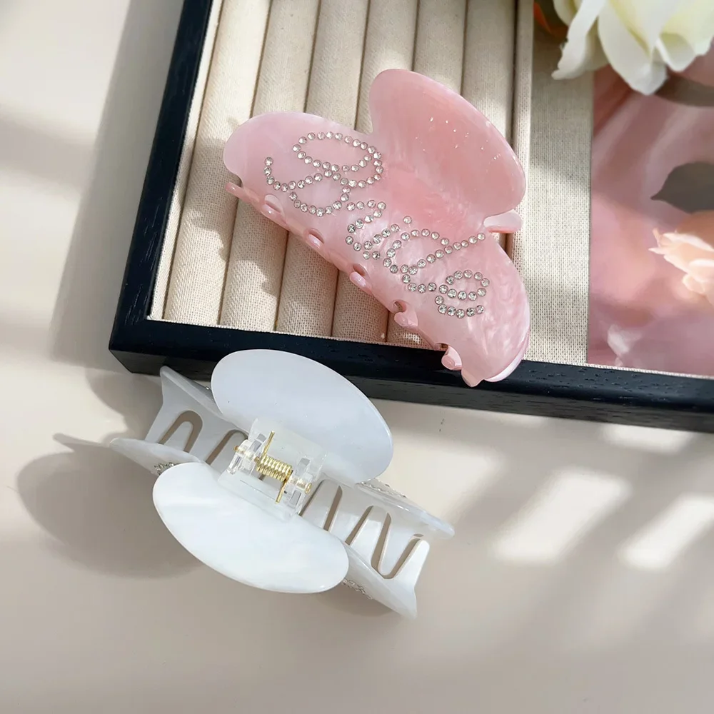 أنيقة التسلق حجر الراين العروس رسالة كبيرة خلات مشبك شعر مقاطع للنساء الأبيض الوردي تصفيف الشعر اكسسوارات هدية الزفاف