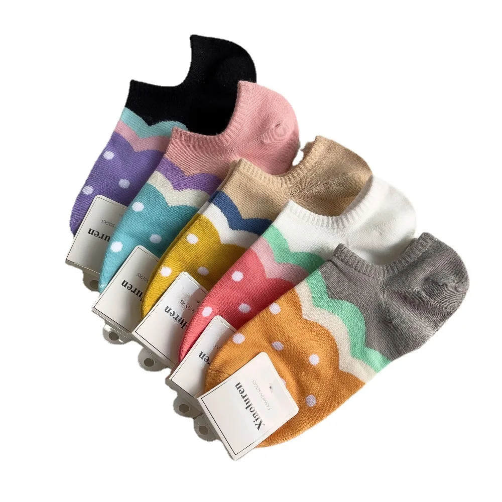 5 Pairs Women's Socks Set Korean Colorful Flower Graffiti Cute Kawaii Shallow Anti Slip Ankle Socks Girl