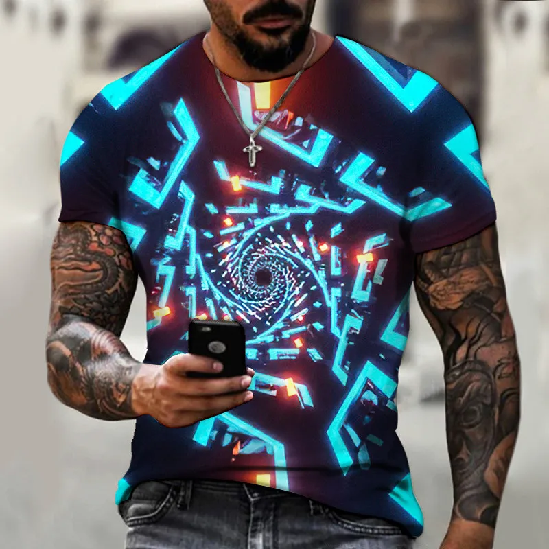 

2023new Summer Hot Round Neck Men's T-shirt 3D Nebula Visual Pattern Printed Street Cool Fashion 6XL Large Size Loose Casual Top