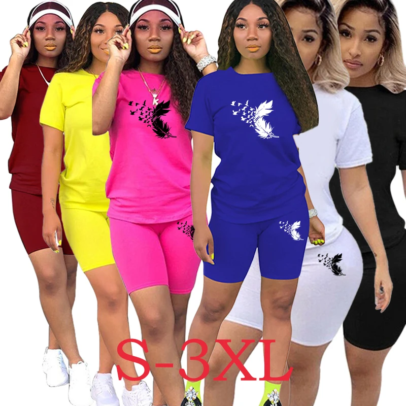 

Летний женский модный комплект из 2 предметов, спортивный костюм с коротким рукавом, женская футболка, шорты, спортивная одежда для бега, праздничные спортивные облегающие наряды