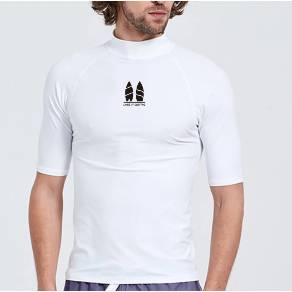 New Rash Guard Men's Surfing Shirt Swimming Short Sleeve Apparel Sun Protect Beach Wear Surfing Race Performance Shirts Hot Sale