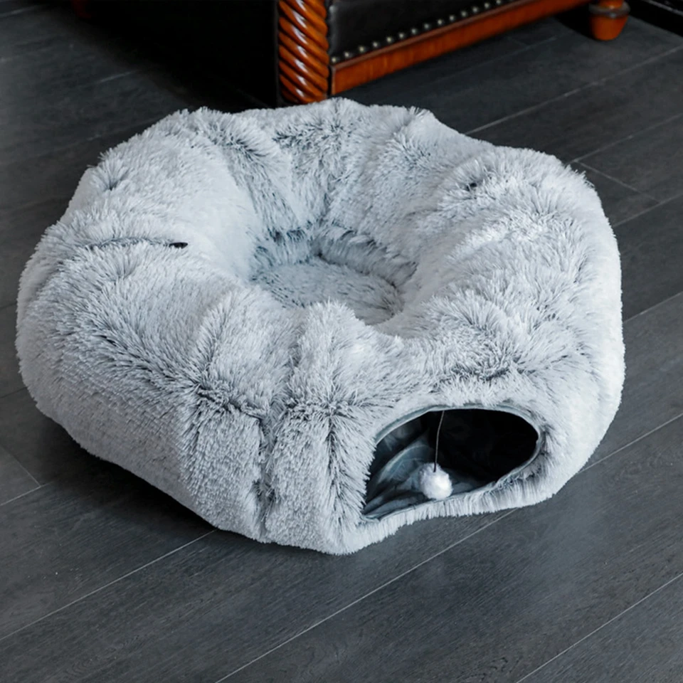 Soft Plush Cat Tunnel Bed with Mat for Play