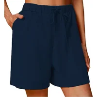 Women's Summer Casual Shorts Drawstring Solid Color Cotton Linen Short Pants Female Loose Straight Jogging Outdoor Streetwear - Image 2