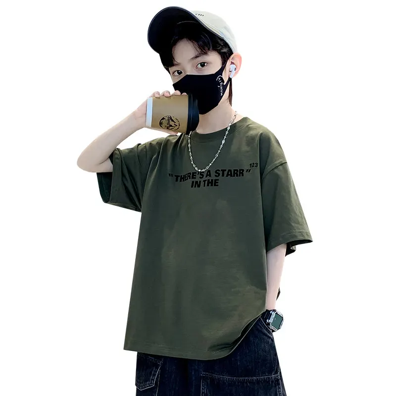 

Summer Kids Clothes School Casual T Shirt Short Sleeve Tops Tees for Boys Clothes 100% Cotton Children Teenage Costume 5-14Years