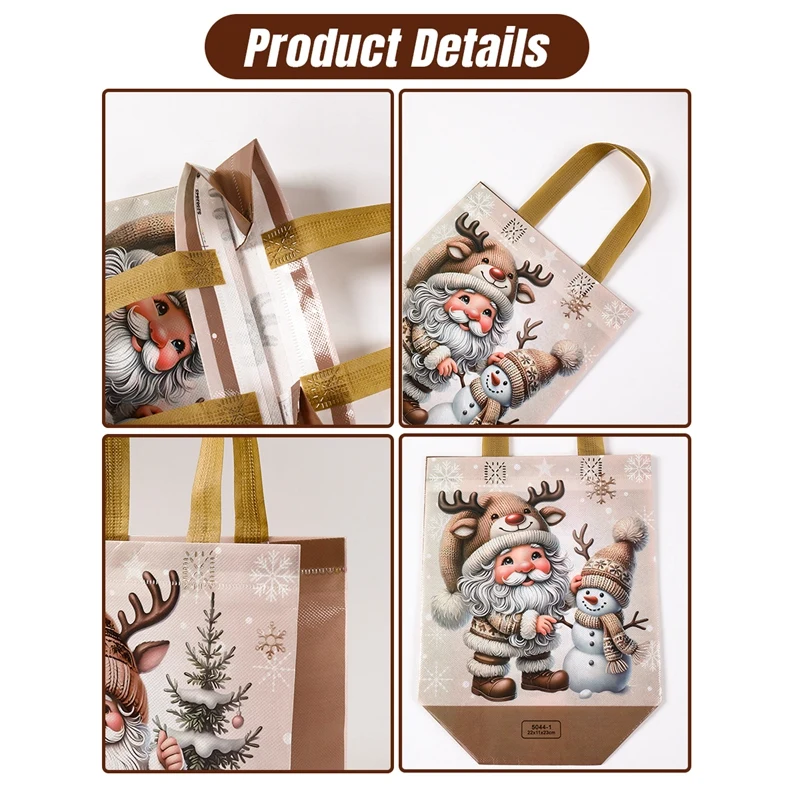 4 Stück Weihnachtsgeschenktüten Weihnachtsmann Vliesverpackungsbeutel mit Griffen Weihnachtsdekorationen für Zuhause 2025 Neujahrsgeschenke – Detail 10