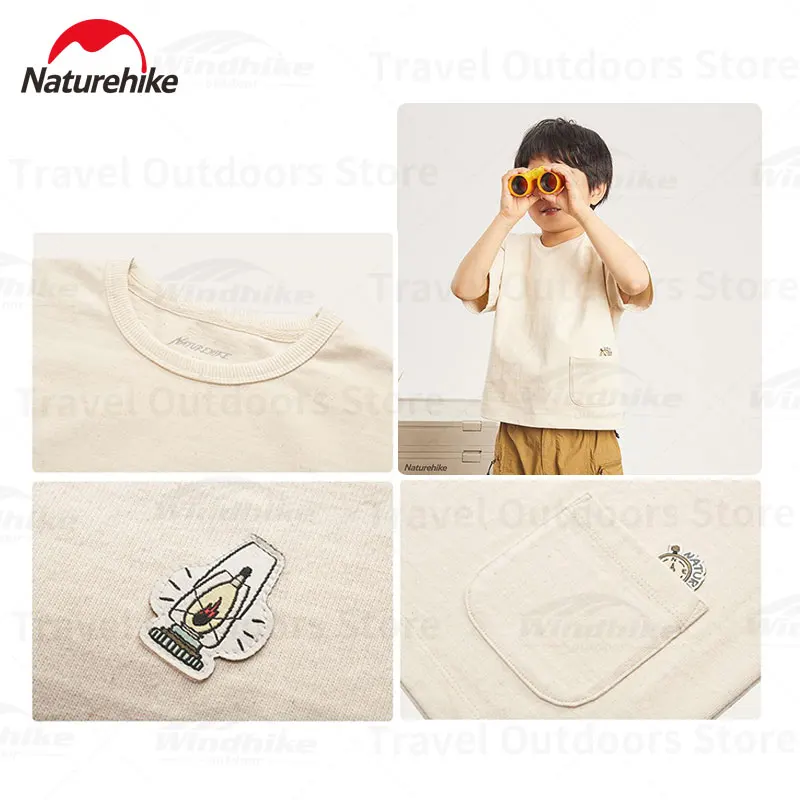Naturehike Boy Cotton T-Shirt Summer Camping Children's Wear Outdoor Travel Short Sleeves T-Shirt Girls Solid Color Clothes