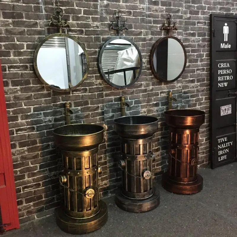 Creative Retro Industrial Style Iron Integrated Washbasin Pillar Basin Leisure Creative Bar KTV Household Bathroom Furniture G