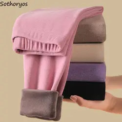 Winter Leggings Women Keep Warm Plus Velvet Thicken Solid Simple Female High Waist Chic Thermal Ankle-length Legging Cozy Basic