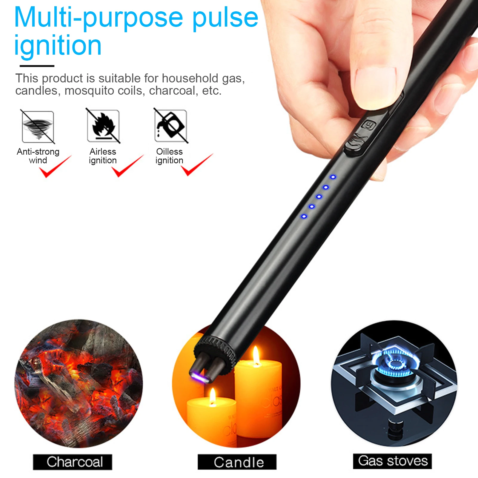 Electric Arc Lighter USB Rechargeable Windproof Flameless Plasma Ignition Long Gas Stove Candle