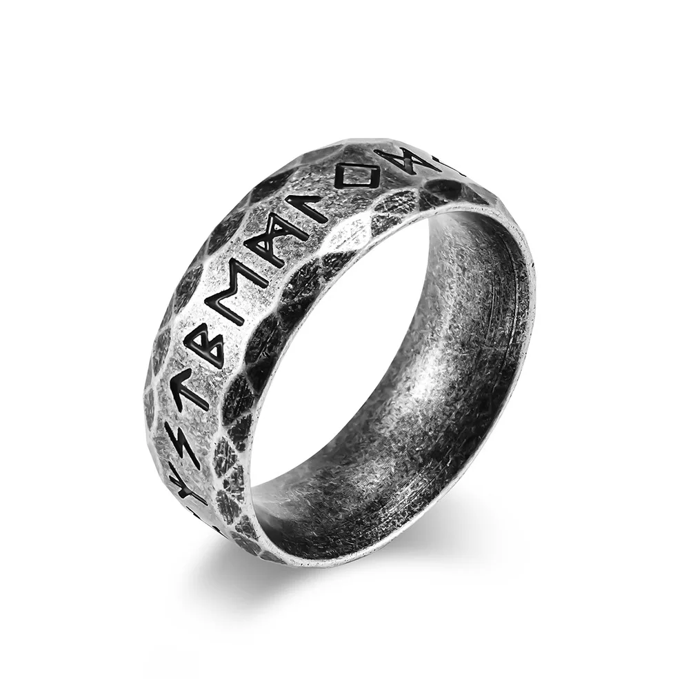 Vintage Norse Rune Stainless Steel Ring - Punk Style Amulet Jewelry