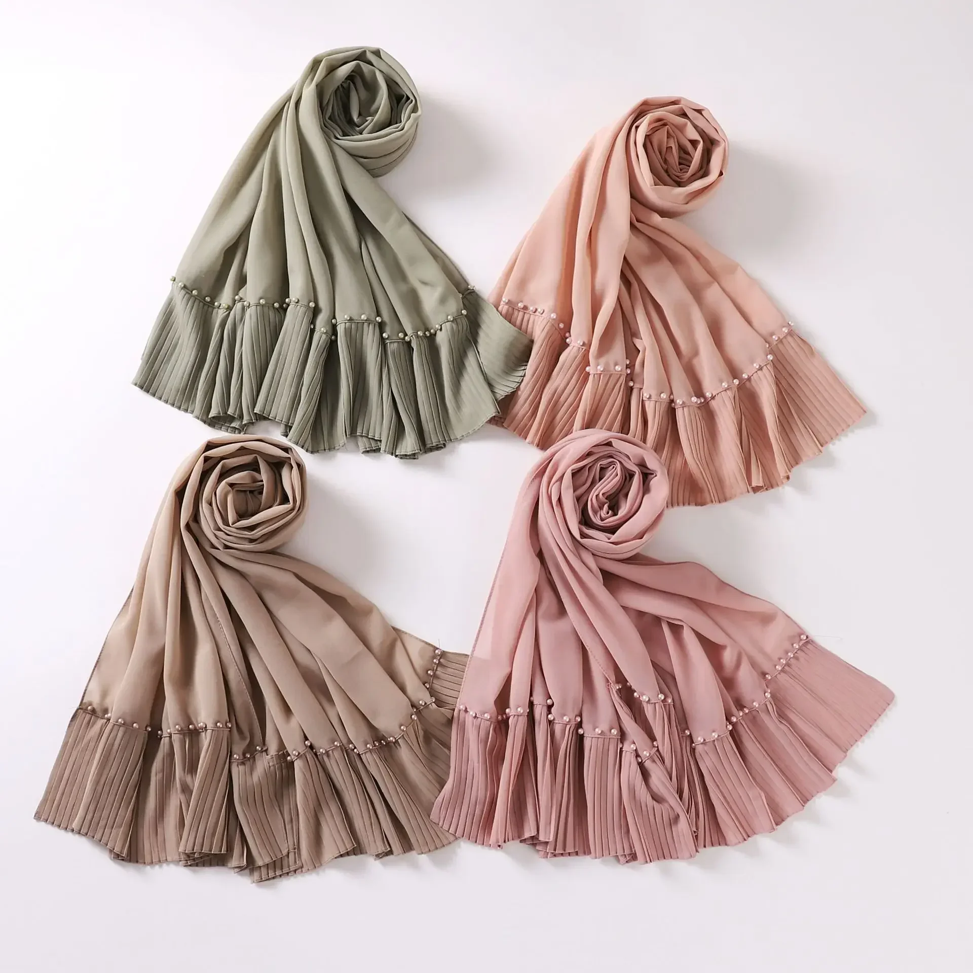 

Muslim Women Chiffon Hijab Pearl chiffon pleated nail bead scarf Hui gauze scarf Malay headscarf Middle East Africa Hijab