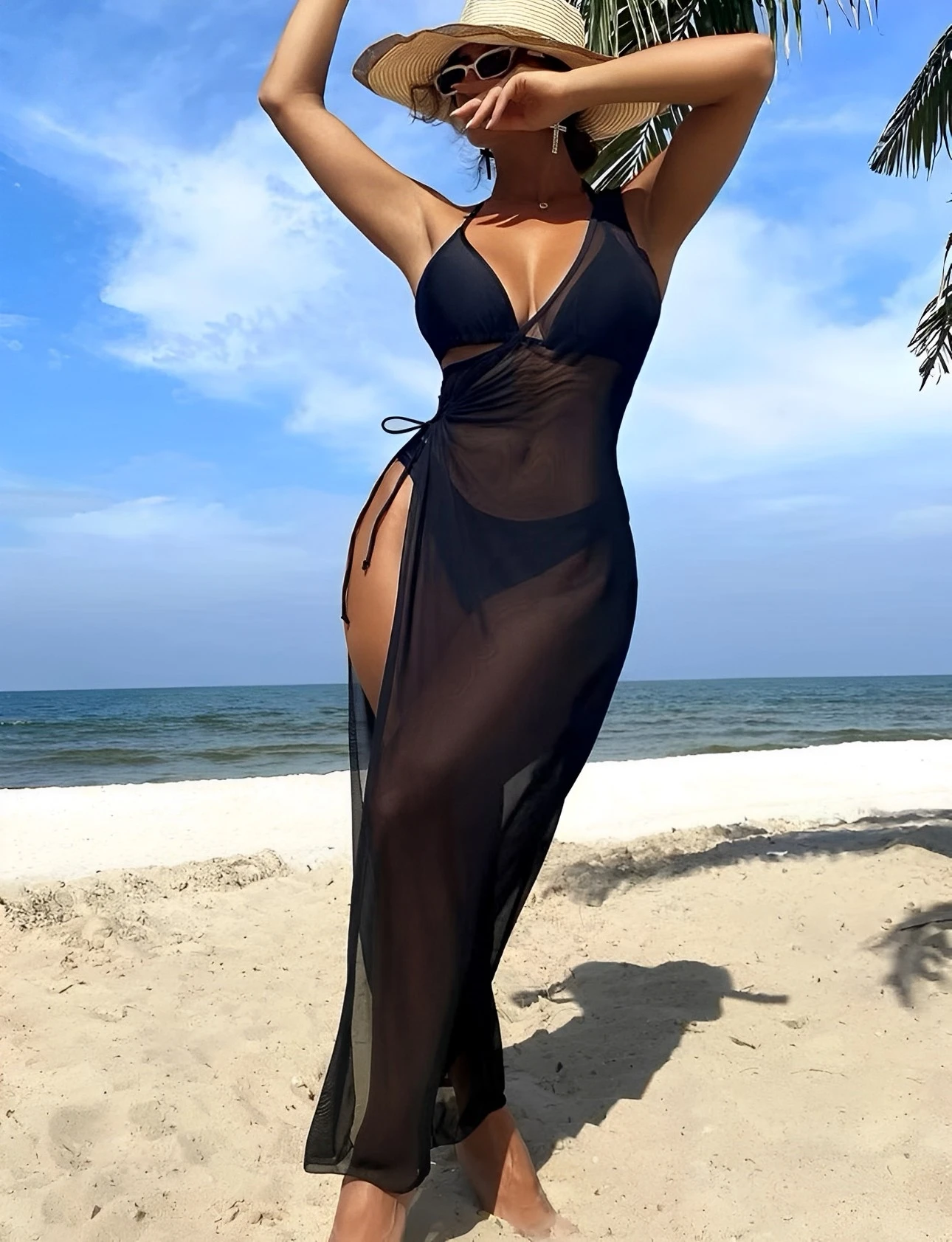 3 Pieces Bikini 2023 Women & Drawstring Cutout Side Cover Up Dress Triangle Swimsuit Sexy Swimwear Female Swimming Swim Suit
