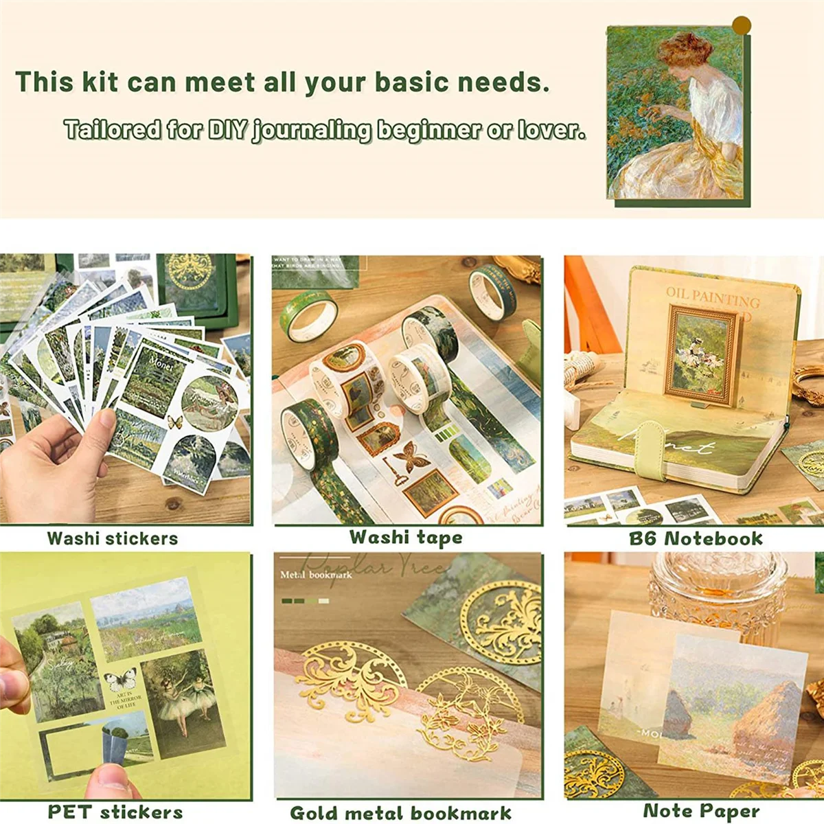 Scrapbooking Supplies Journaling Kit, Vintage Oil Painting