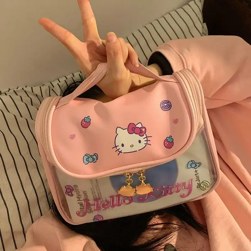 

Sanrio Kawaii Anime New Hello Kitty Girl Makeup Bag Cute Cartoon High Aesthetic Portable Travel Toiletries Storage Bag Kids Toys