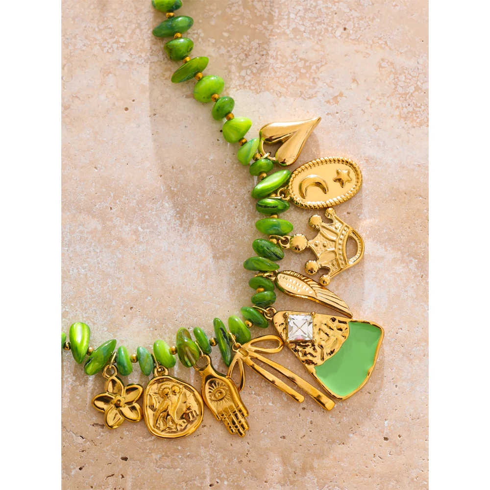 Yhpup Necklace Green Shell Chain Necklace Gift