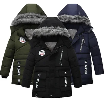 Children's Long Hooded Jacket with Fur Collar 1