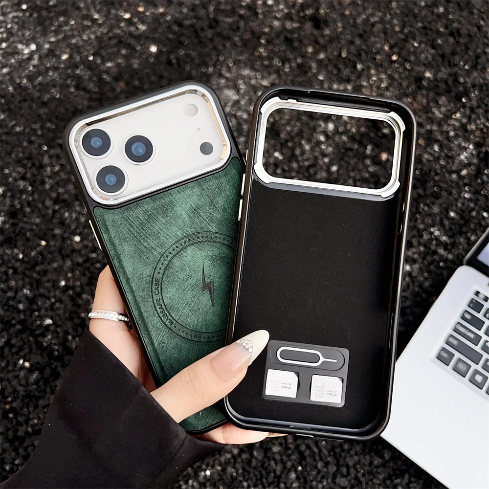 Premium Magnetic Leather Wireless Charging Case with Shockproof Protection