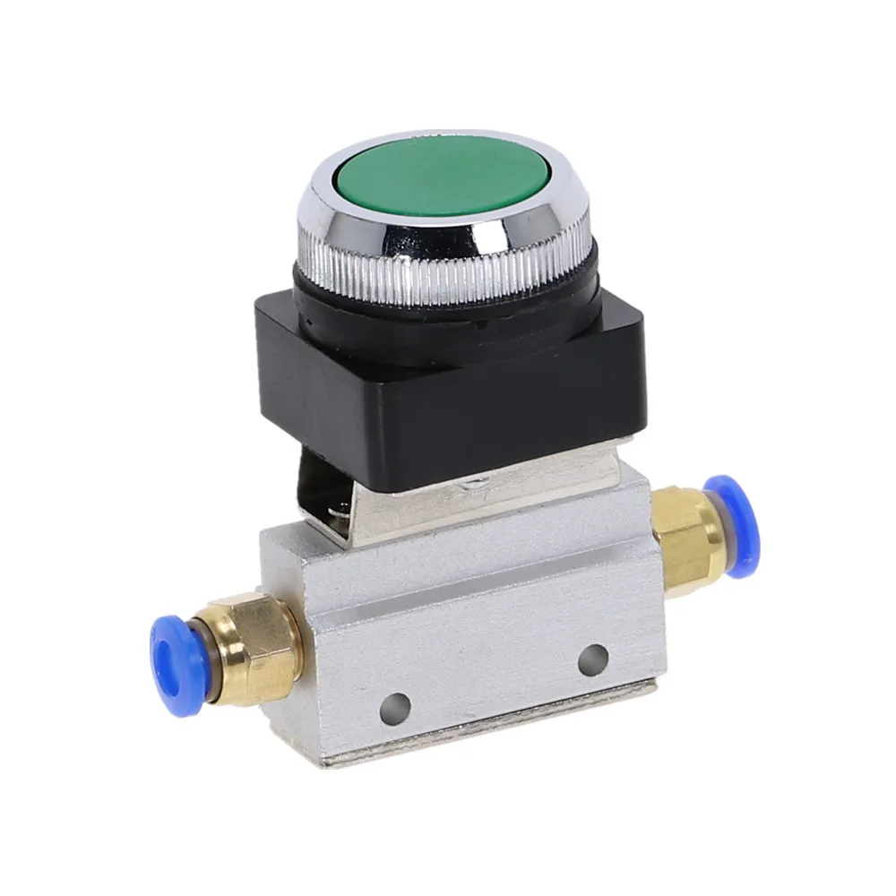

1/8" BSPP Threaded 2 Position 3 Way Flat Push Green Button Momentary Pneumatic Valve MOV-321PP Mechanical Switch